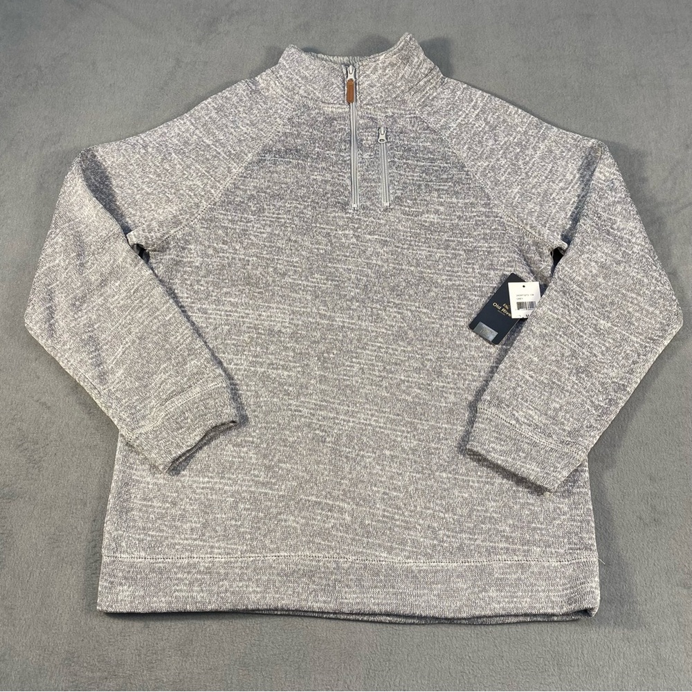Old River Men’s Gray Fleece Sweater, 1/4 zip, pullover, long sleeves, size M